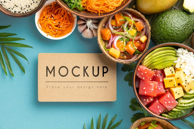 Arrangement Of Poke Bowls With Mock-Up Card Psd