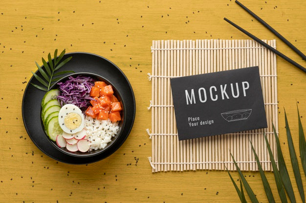 Arrangement Of Poke Bowls With Mock-Up Card Psd