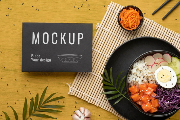 Arrangement Of Poke Bowls With Mock-Up Card Psd