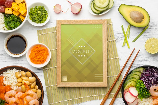 Arrangement Of Poke Bowls With Mock-Up Frame Psd