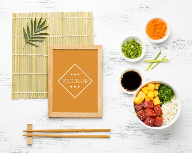 Arrangement Of Poke Bowls With Mock-Up Frame Psd