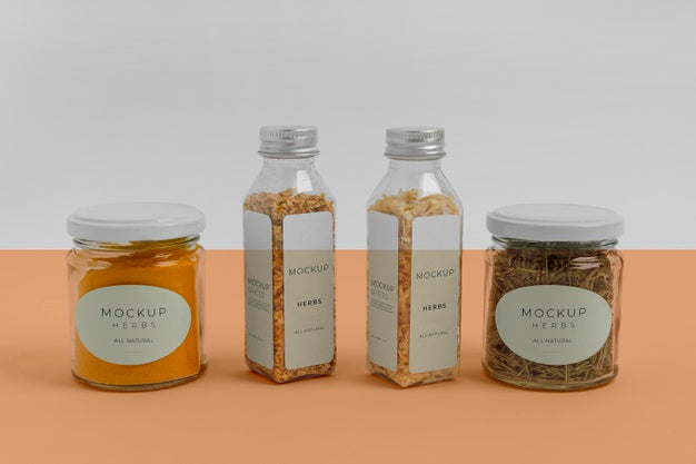 Arrangement Of Spices With Label Mock-Up Psd