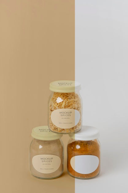 Arrangement Of Spices With Label Mock-Up Psd