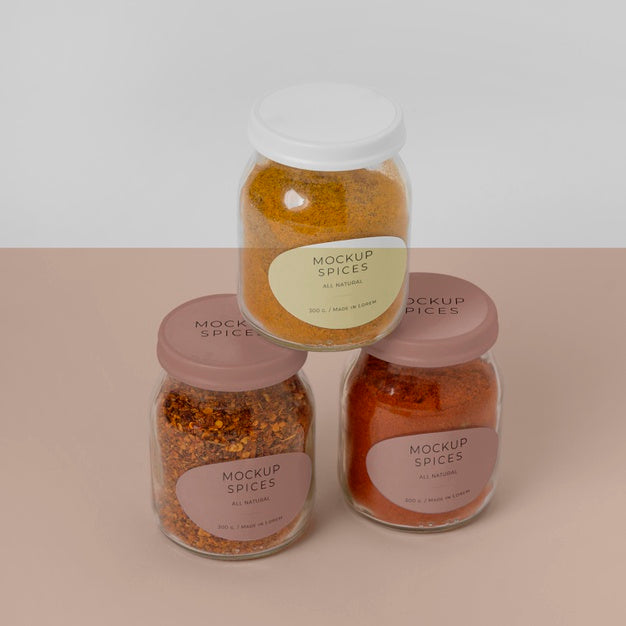 Arrangement Of Spices With Label Mock-Up Psd