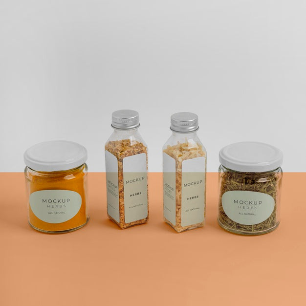Arrangement Of Spices With Label Mock-Up Psd