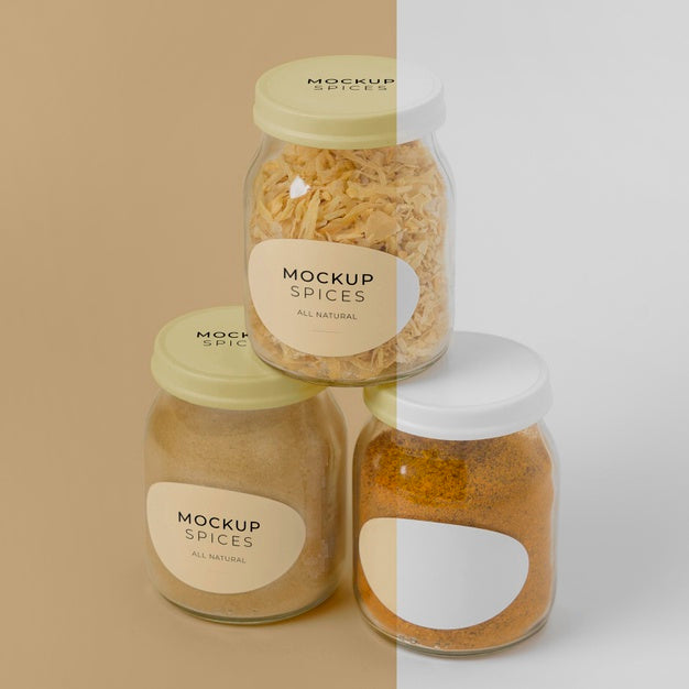 Arrangement Of Spices With Label Mock-Up Psd