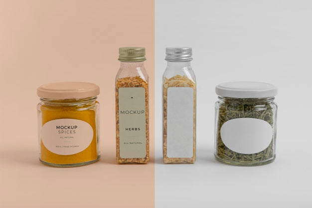 Arrangement Of Spices With Label Mock-Up Psd