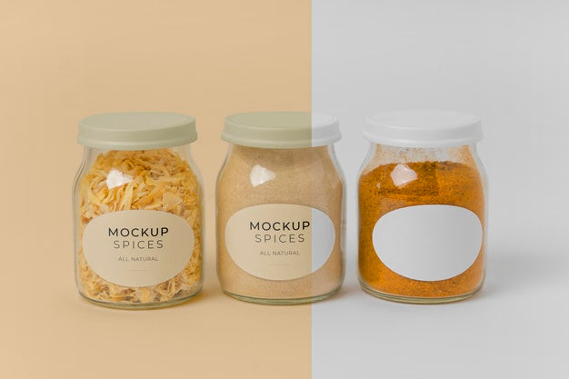 Arrangement Of Spices With Label Mock-Up Psd