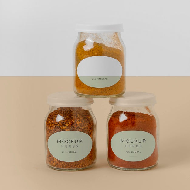 Arrangement Of Spices With Label Mock-Up Psd