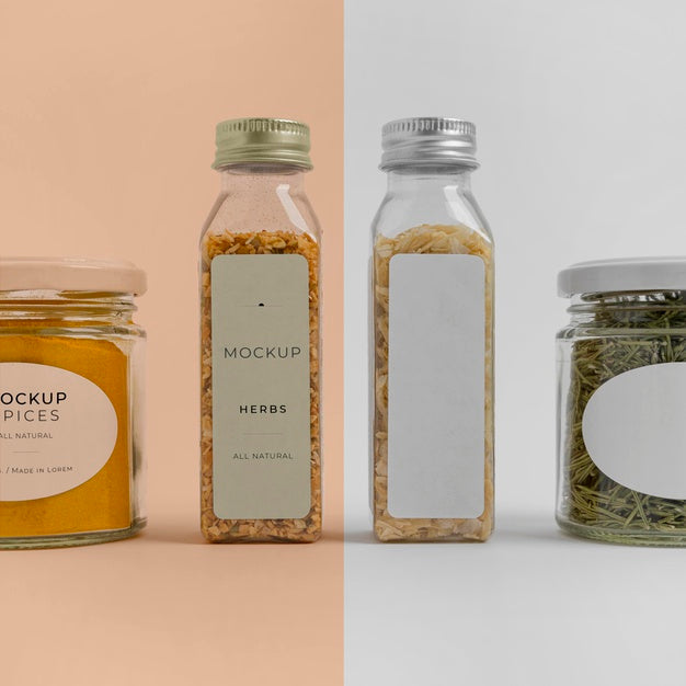 Arrangement Of Spices With Label Mock-Up Psd