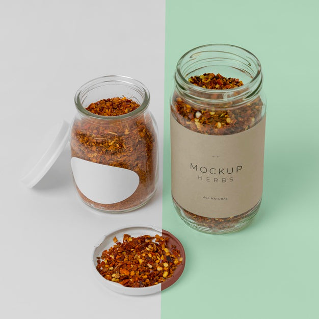 Arrangement Of Spices With Label Mock-Up Psd