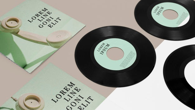 Arrangement Of Vinyl Records Mock-Up Psd