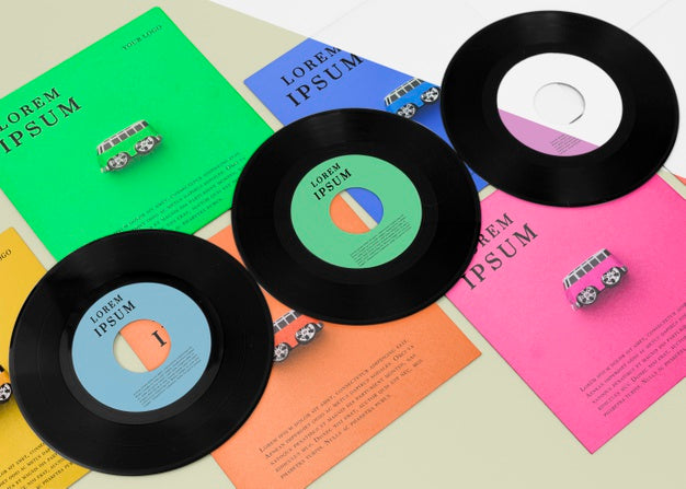 Arrangement Of Vinyl Records Mock-Up Psd