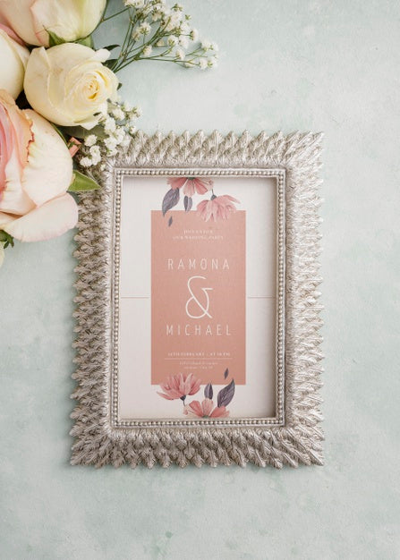 Arrangement Of Wedding Elements With Frame Mock-Up Psd