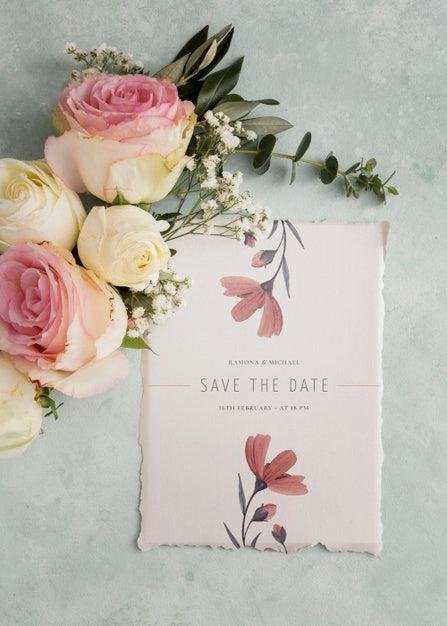 Arrangement Of Wedding Elements With Invitation Mock-Up Psd