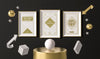 Arrangement Of White Sale Frames And 3D Geometrical Shapes Psd