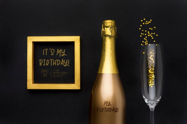 Arrangement With Bottle And Glass Psd