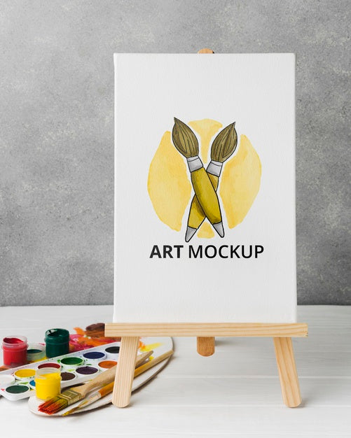 Arrangement With Canvas And Brushes Psd