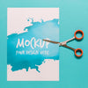 Arrangement With Card Mock-Up And Scissors Psd