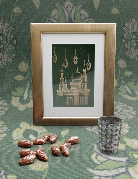 Arrangement With Frame And Dates On Floral Background Psd