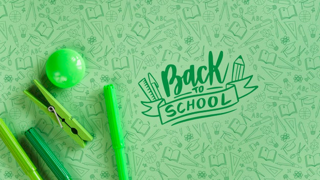 Arrangement With Green Supplies For Back To School Event Psd