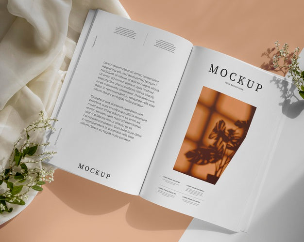 Arrangement With Magazine And Leaves Top View Psd