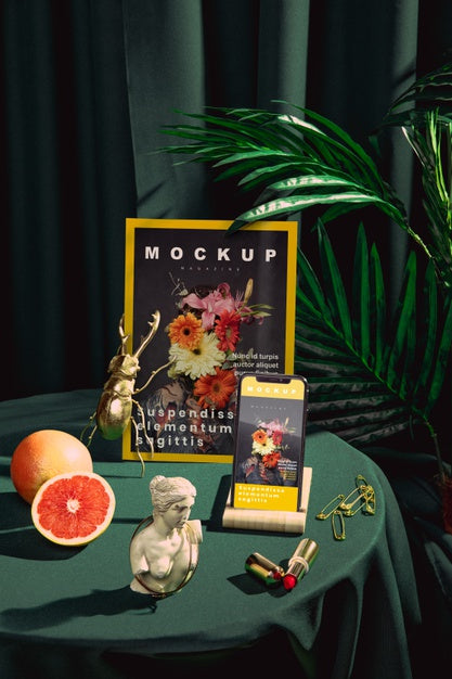 Arrangement With Magazine And Smartphone Psd