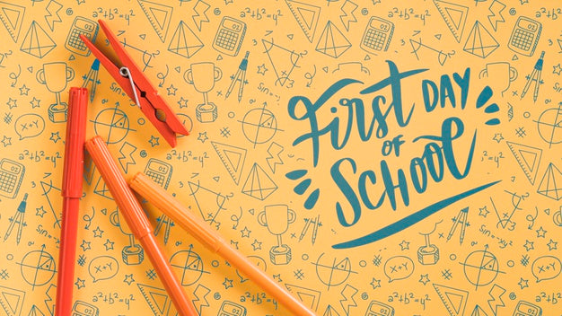 Arrangement With Orange Supplies For Back To School Event Psd