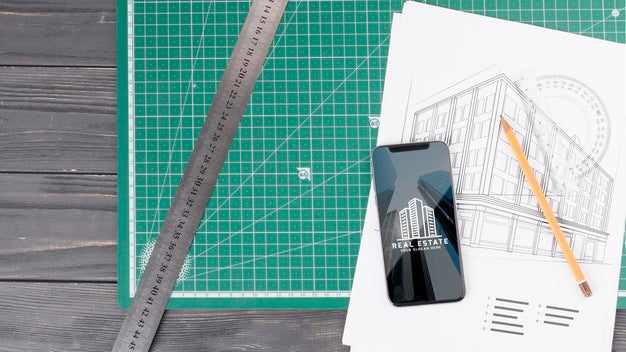 Arrangement With Phone And Sketches Psd