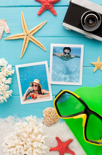 Arrangement With Photos And Camera Psd