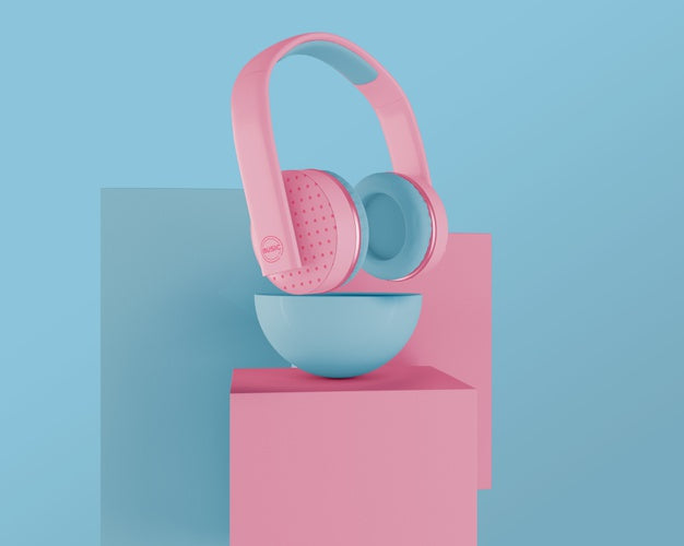 Arrangement With Pink Earphones Psd