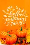 Arrangement With Pumpkins On Orange Background Psd