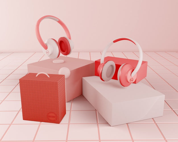 Arrangement With Red Headphones Psd