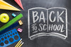 Arrangement With Supplies For School On Blackboard Psd