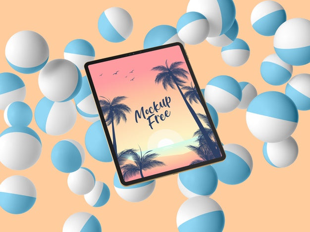 Arrangement With Tablet And Balls Psd