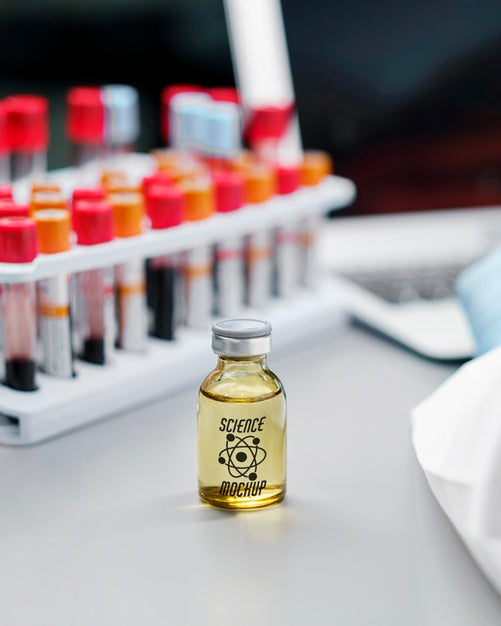 Arrangement With Vial On Table Psd