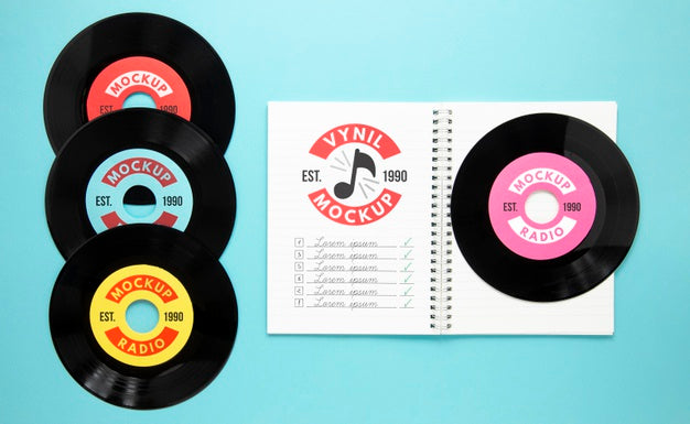 Arrangement With Vinyl Records Mock-Up Psd