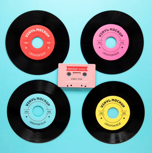 Arrangement With Vinyl Records Mock-Up Psd
