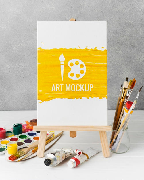 Arrangement With Watercolors And Canvas Psd