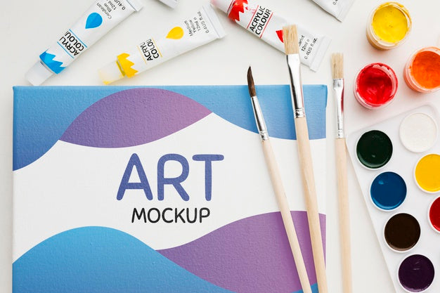 Art Mock-Up With Watercolors Above View Psd