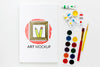 Art Mock-Up With Watercolors Flat Lay Psd