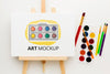 Art Mock-Up With Watercolors Top View Psd