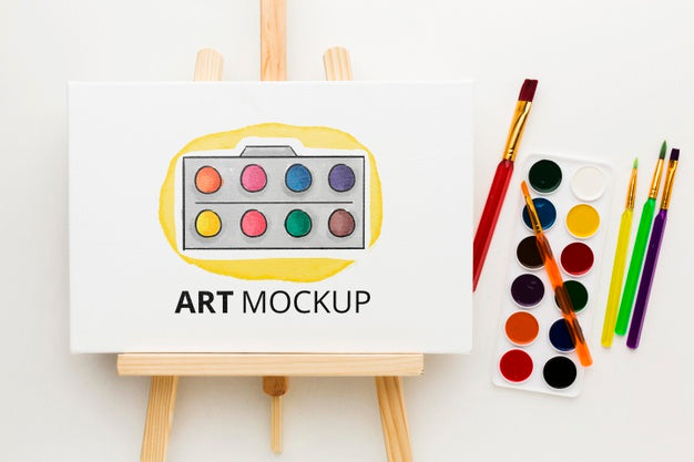 Art Mock-Up With Watercolors Top View Psd