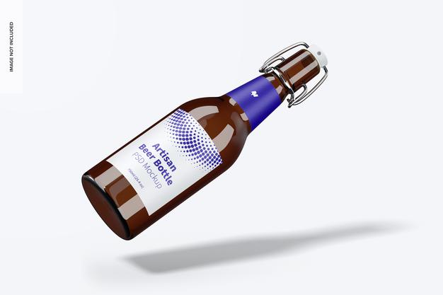Artisan Beer Bottle Mockup, Falling Psd