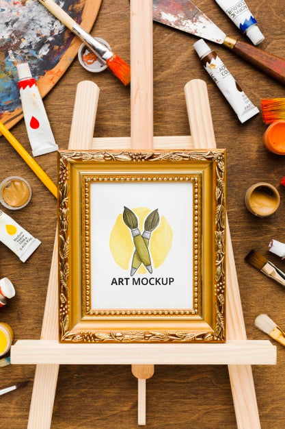 Artist Desk Concept With Painting Colors Psd