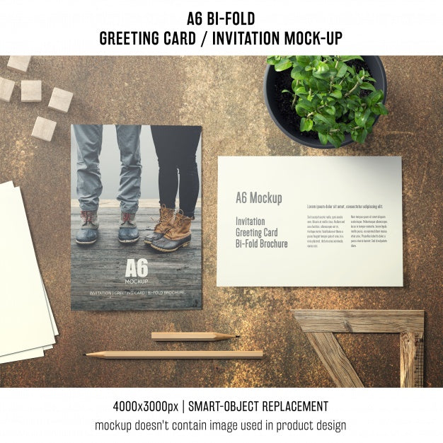 Artistic A6 Bi-Fold Greeting Card Mockup Psd