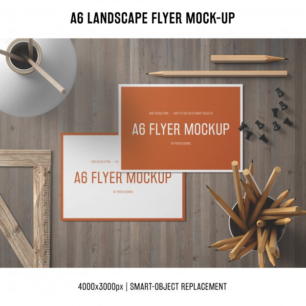 Artistic A6 Landscape Flyer Mock-Up Psd
