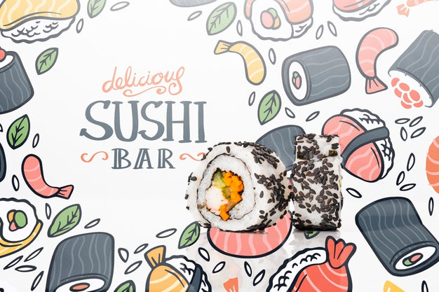 Artistic Draw For Sushi Bar Mock-Up Psd