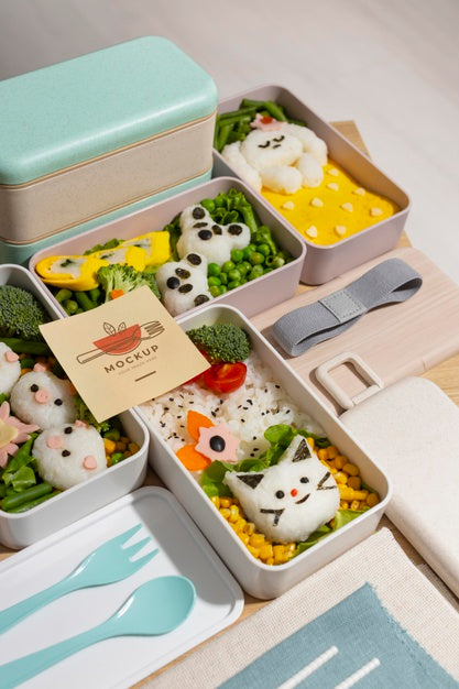 Assortment Of Bento Box With Mock-Up Card Psd