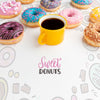 Assortment Of Donuts And Black Coffee With Mock-Up Psd